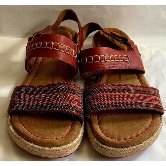 Born Natural Leather & Fabric Womens Sandals Size 8 Red Ankle Strap - Picture 1 of 9